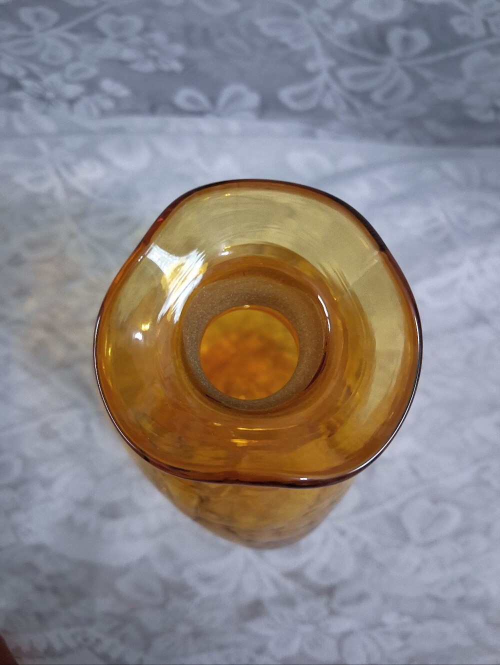 Vintage Blenko Honey Amber Pinched Crackle Glass Decanter 3 Lobe MCM - Picture 7 of 11